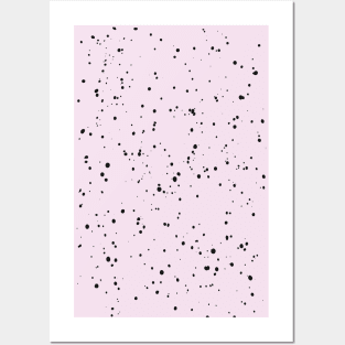 Pastel Mint Green, Pink and Black Paint Dot Drops White Background Posters and Art